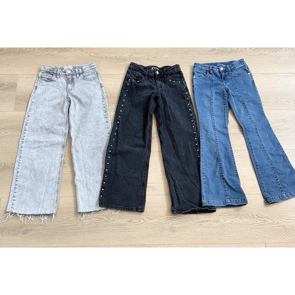Art Class Girls Jeans Size 8 Lot of 3, Denim, Gray & Black Studded, Adjustable